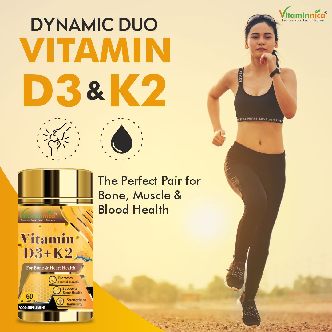 Vitaminnica Vitamin D3+K2 - Improves Bone Health- 60 Capsules
