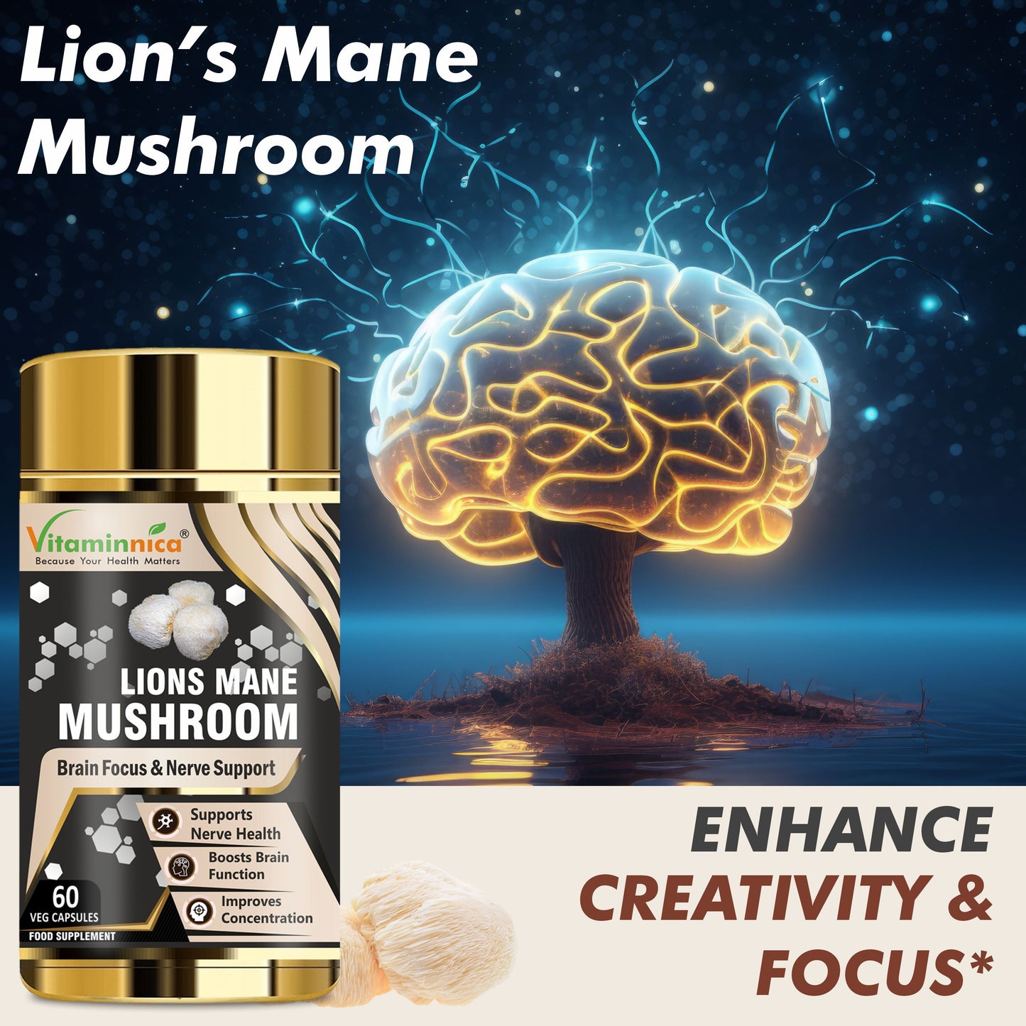Vitaminnica Lion's Mane Mushroom- 60 Capsules