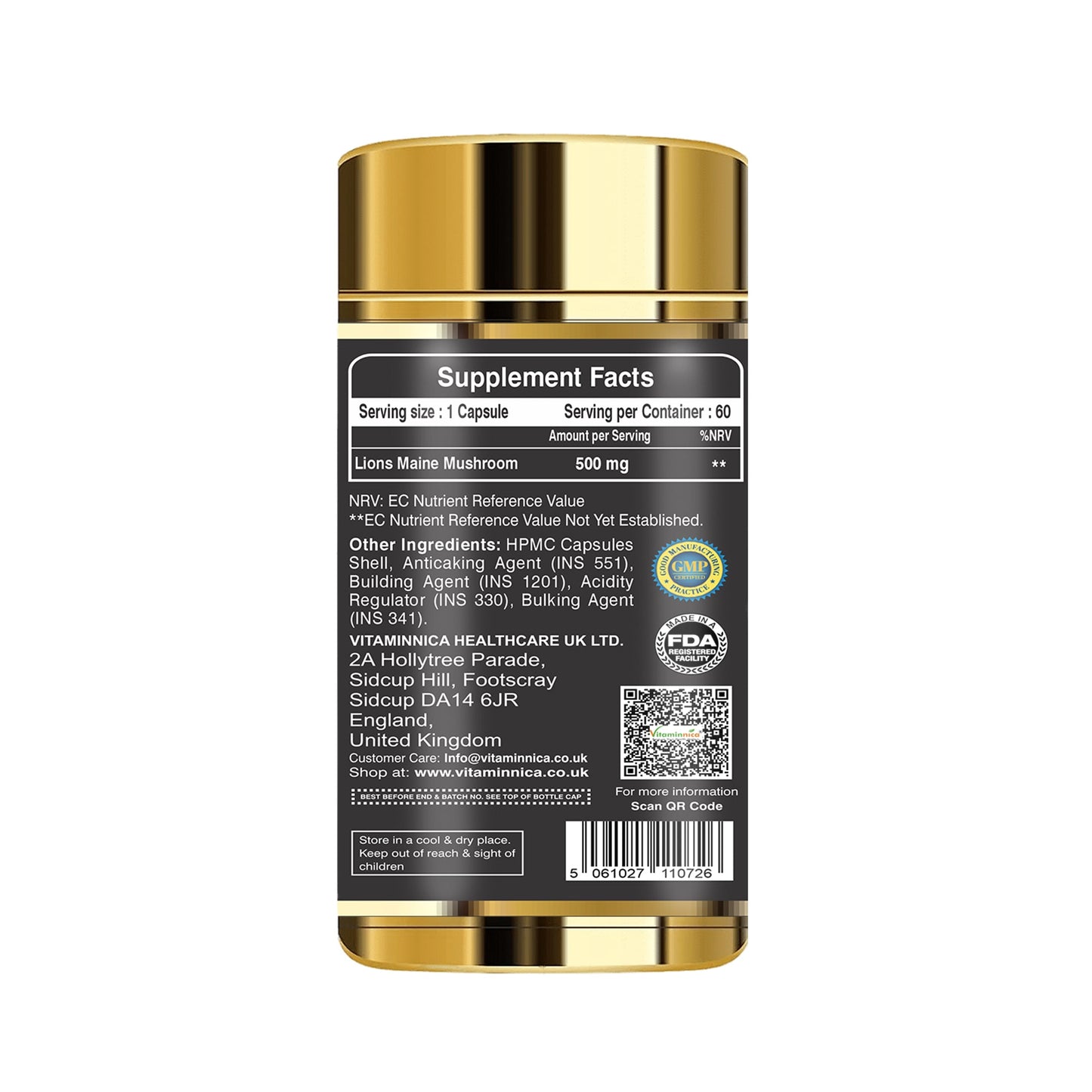 Vitaminnica Lion's Mane Mushroom- 60 Capsules