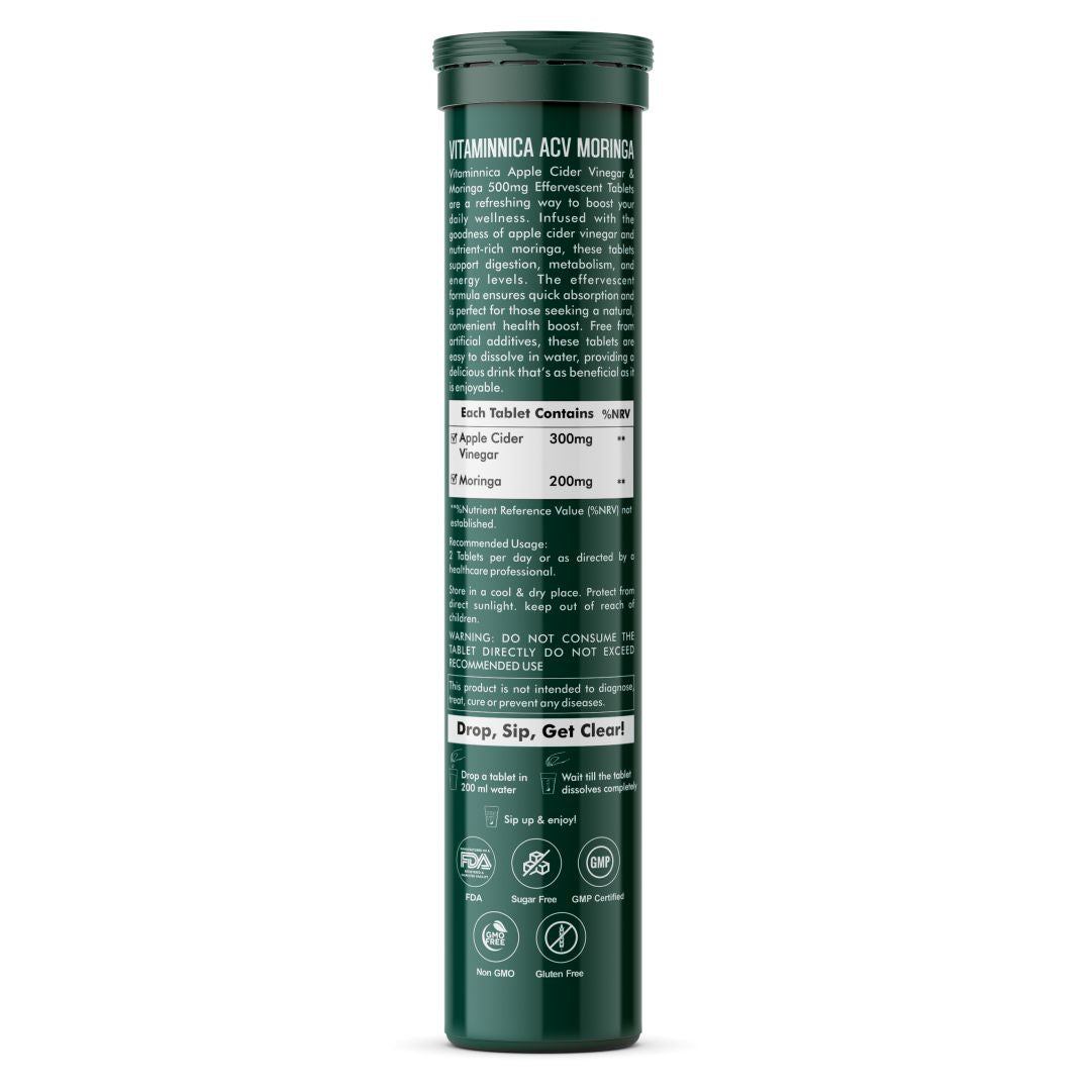 Vitaminnica ACV Moringa Effervescent- 15 Tablets | Supports Digestion, Detox & Weight Management
