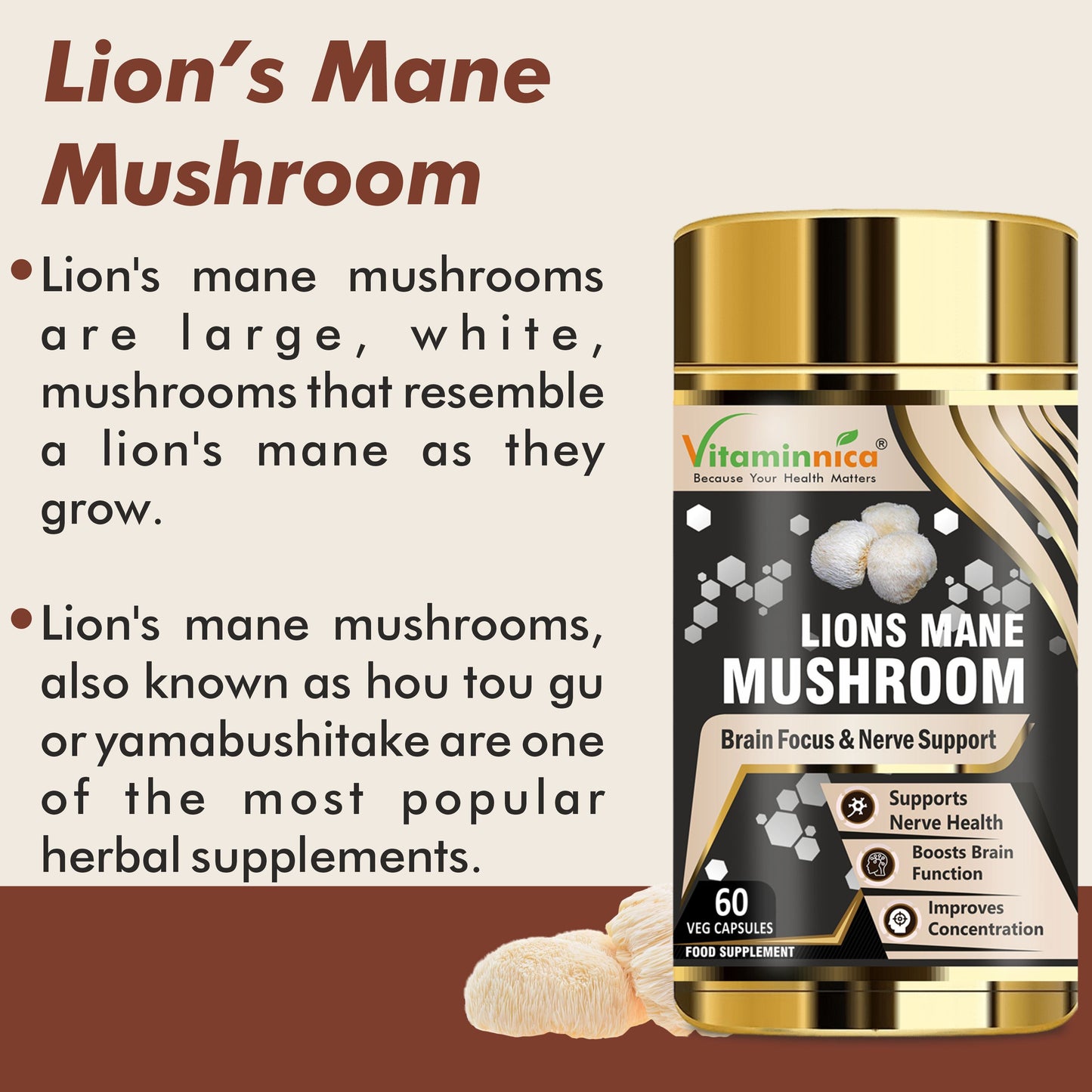 Vitaminnica Lion's Mane Mushroom- 60 Capsules