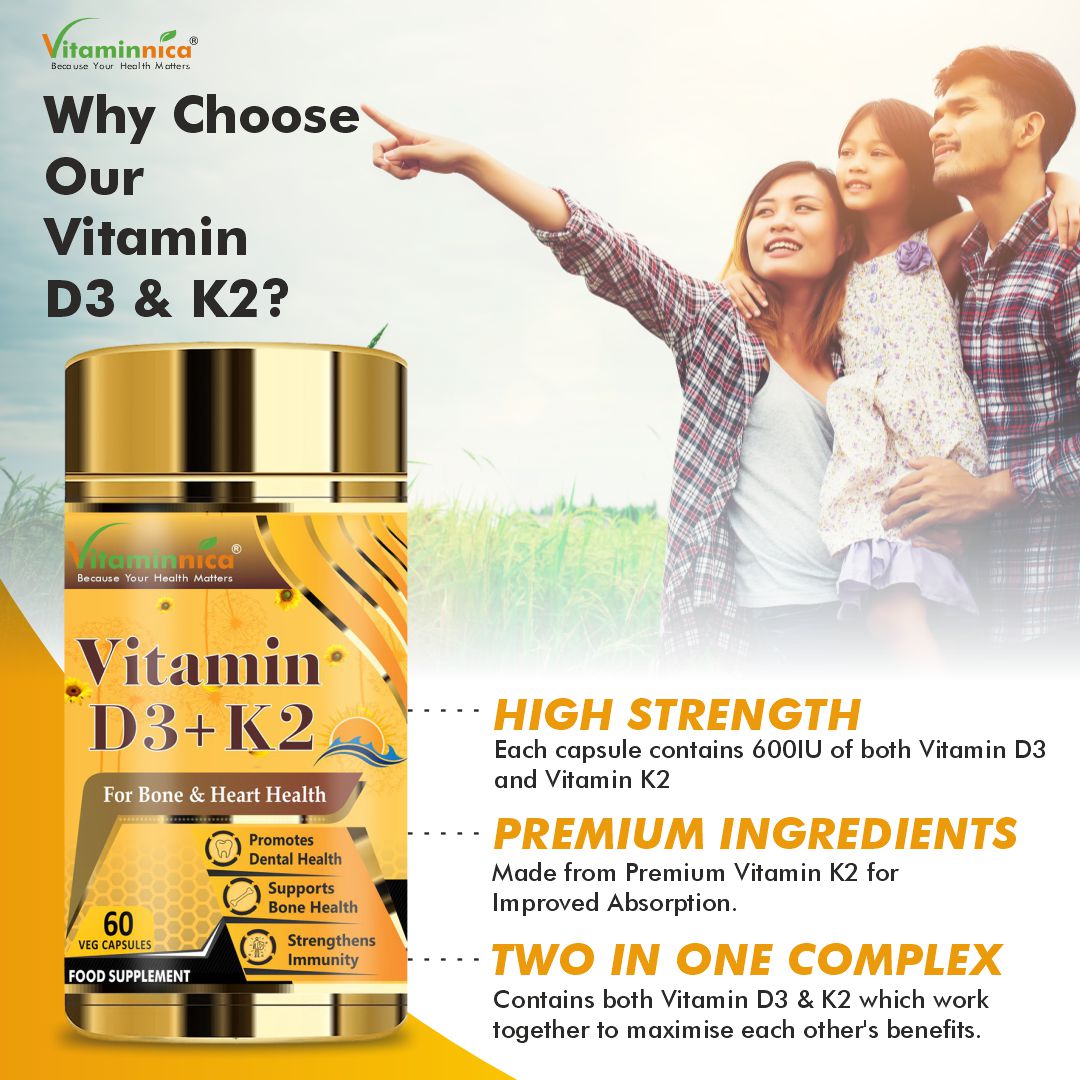 Vitaminnica Vitamin D3+K2 - Improves Bone Health- 60 Capsules