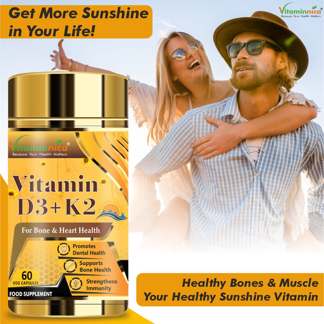 Vitaminnica Vitamin D3+K2 - Improves Bone Health- 60 Capsules